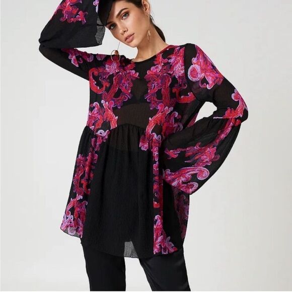 FREE PEOPLE Intimately Symphony Swing Mini Dress Black Women’s Size XS Textured - Picture 1 of 11